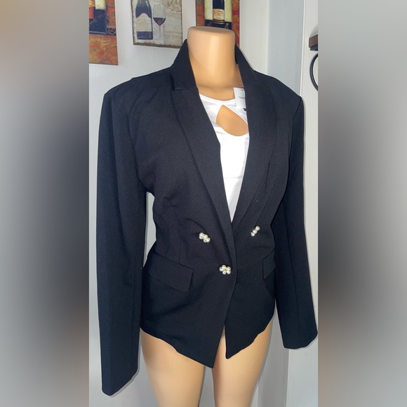 SOHO BLAZER BLACK WITH PEARLS FLOWERS BOTTOMS SIZE L 100% EXCELLENT CONDITIONS - Picture 2 of 7